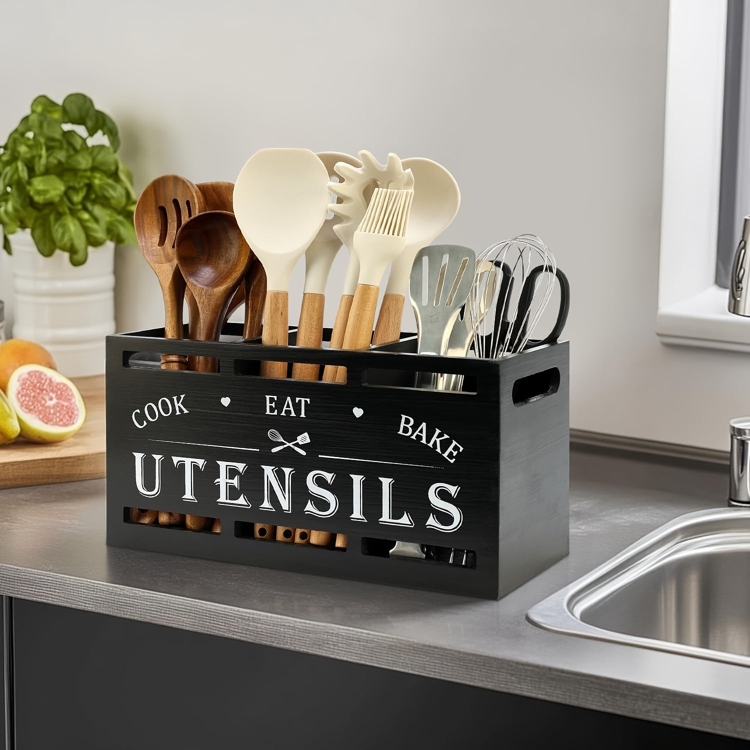 Držiak na kuchynské náradie – čierny