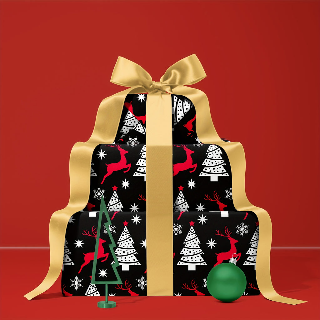 Vianočný baliaci papier – čierny s jeleňmi