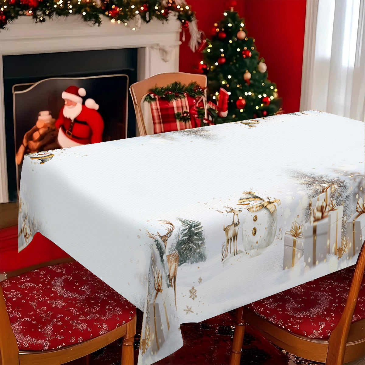 Obrus – bielo-zlatý s jelením motívom