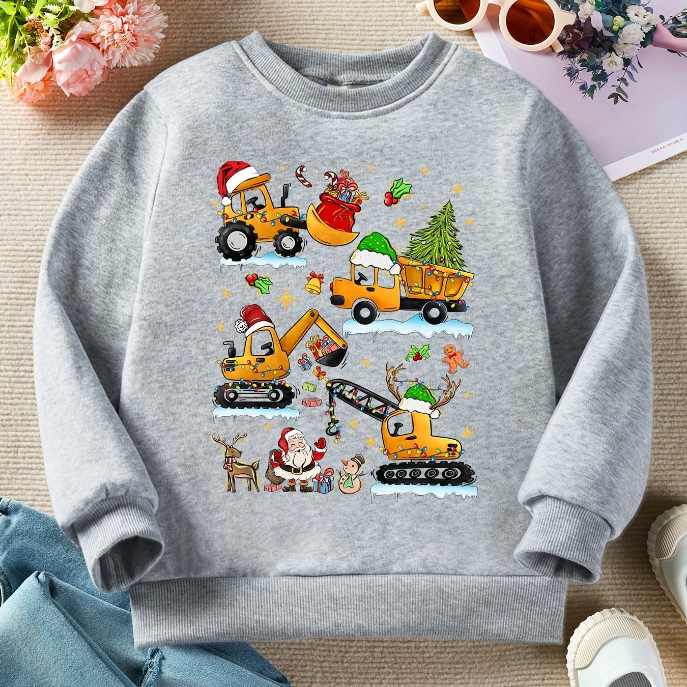 Mikina s vianočným bagrom – červená