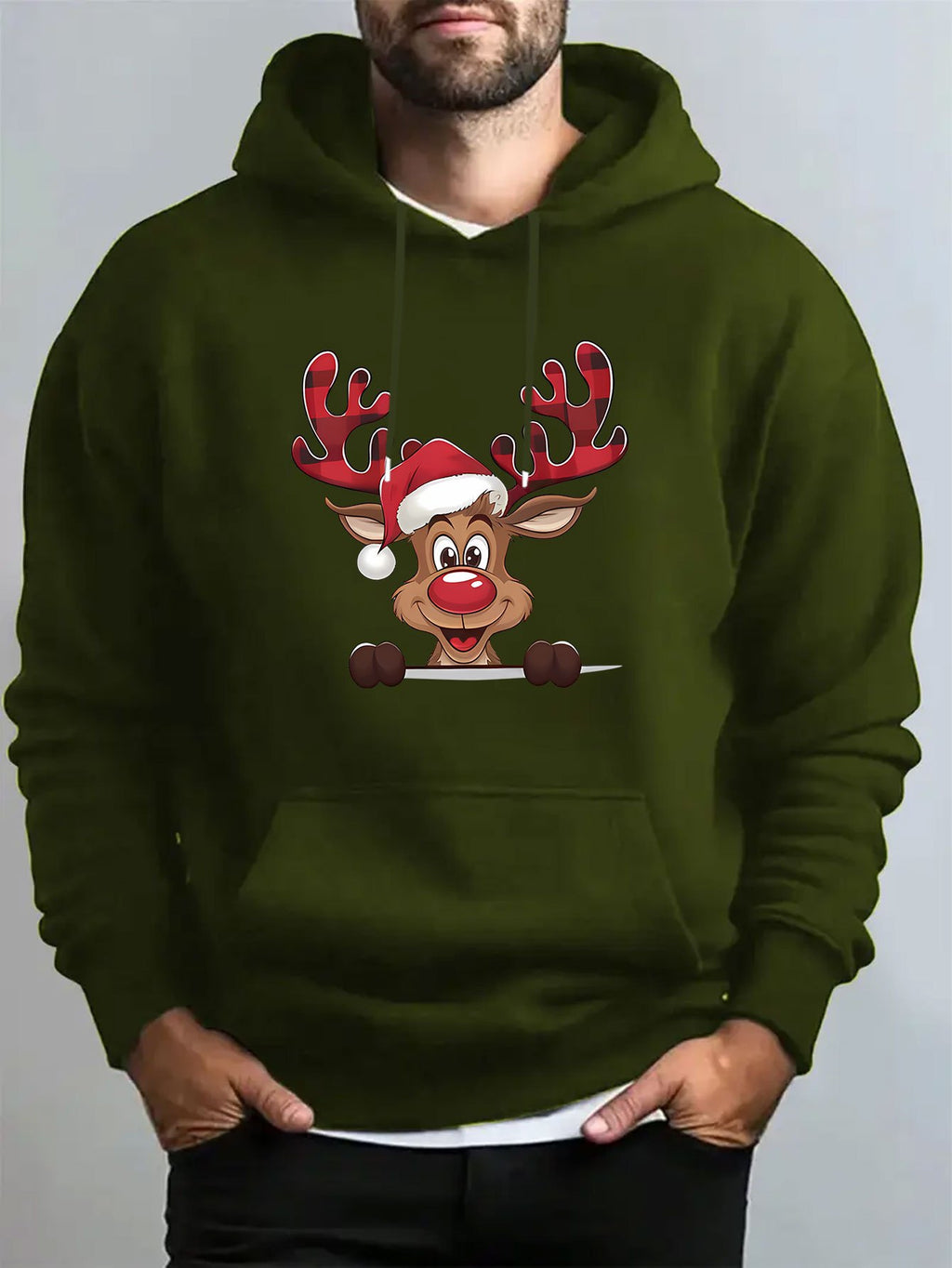 Mužská červená mikina s kapucňou – s jeleňom