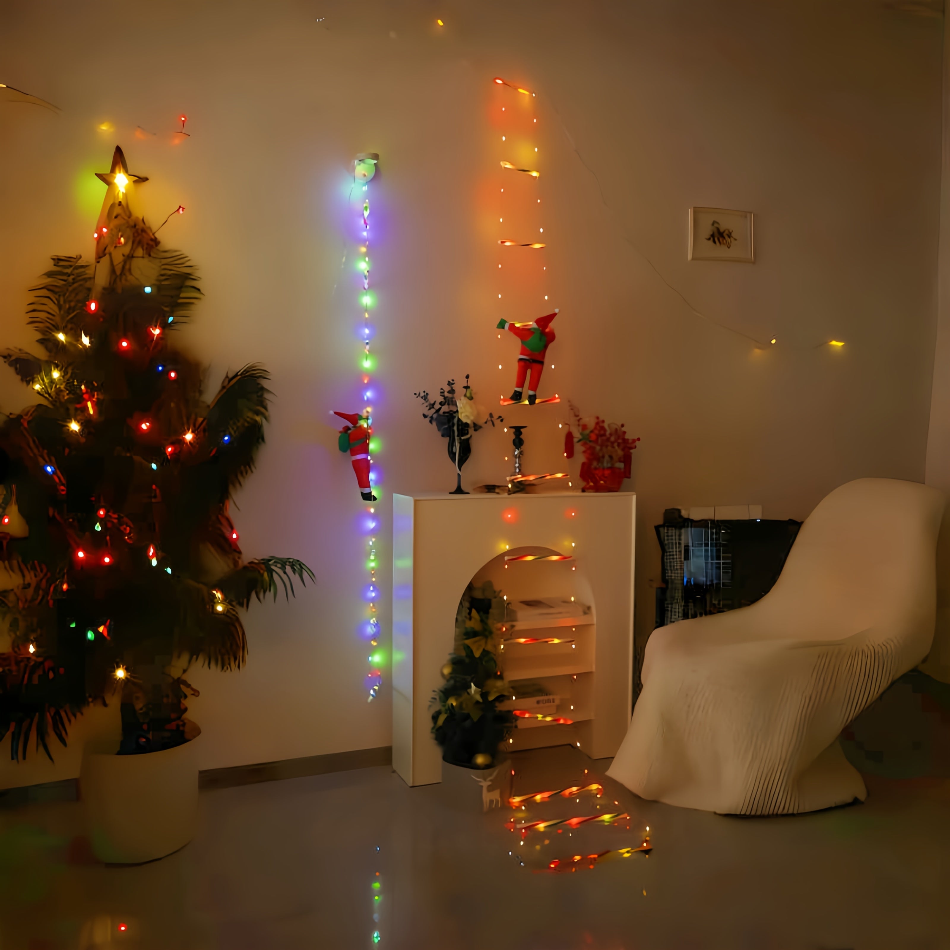 Vianočné svetielka – Santa Claus na rebríku