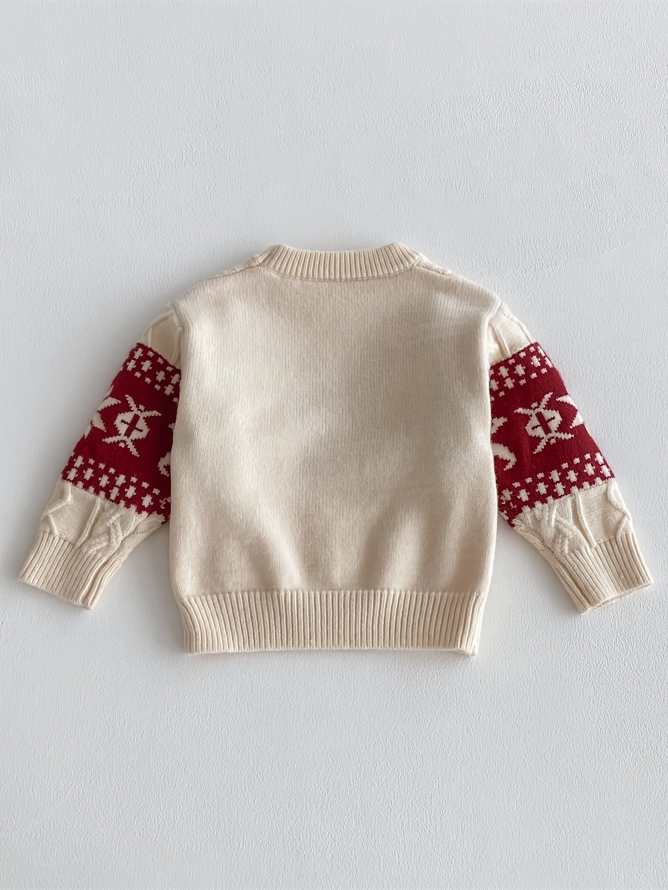 Detský zimný sveter – červený s vločkami a sobmi